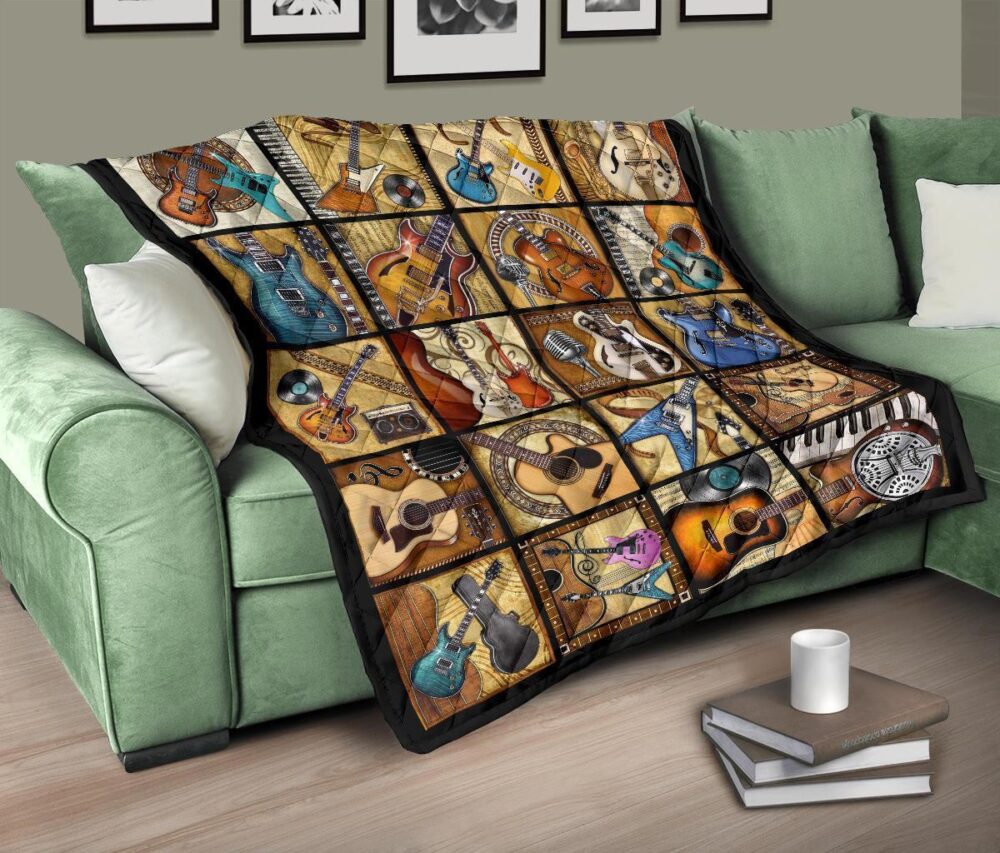 Vintage Guitar Quilt Blanket Amazing Gift Idea For Guitar Lover