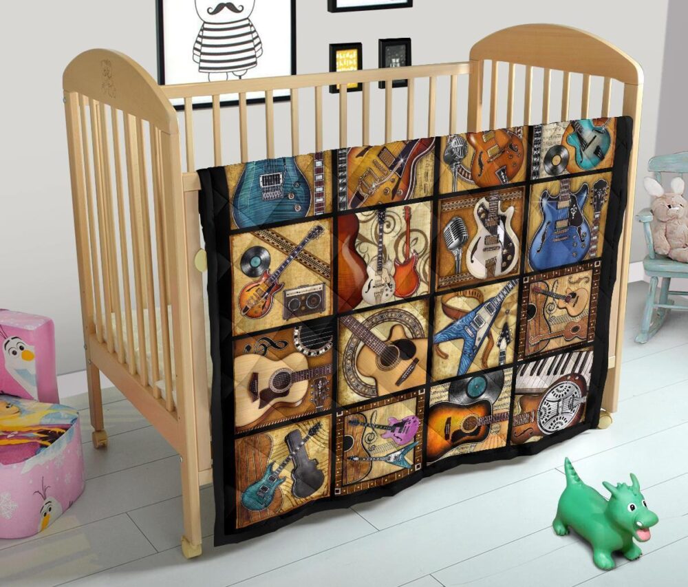 Vintage Guitar Quilt Blanket Amazing Gift Idea For Guitar Lover