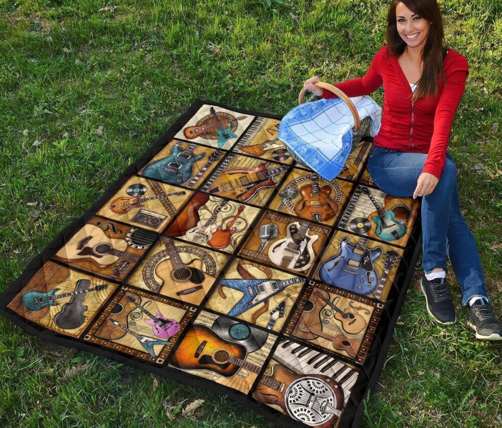 Vintage Guitar Quilt Blanket Amazing Gift Idea For Guitar Lover