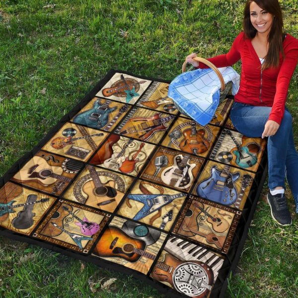 vintage guitar quilt blanket amazing gift idea for guitar lover xkfp3