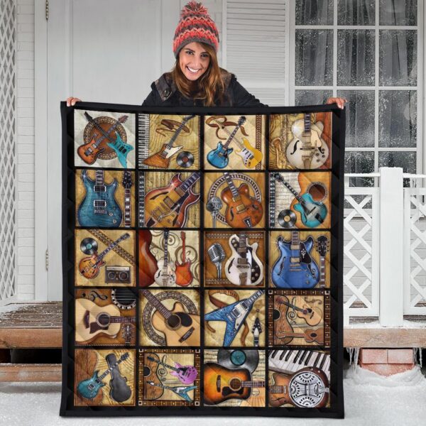 vintage guitar quilt blanket amazing gift idea for guitar lover zn721