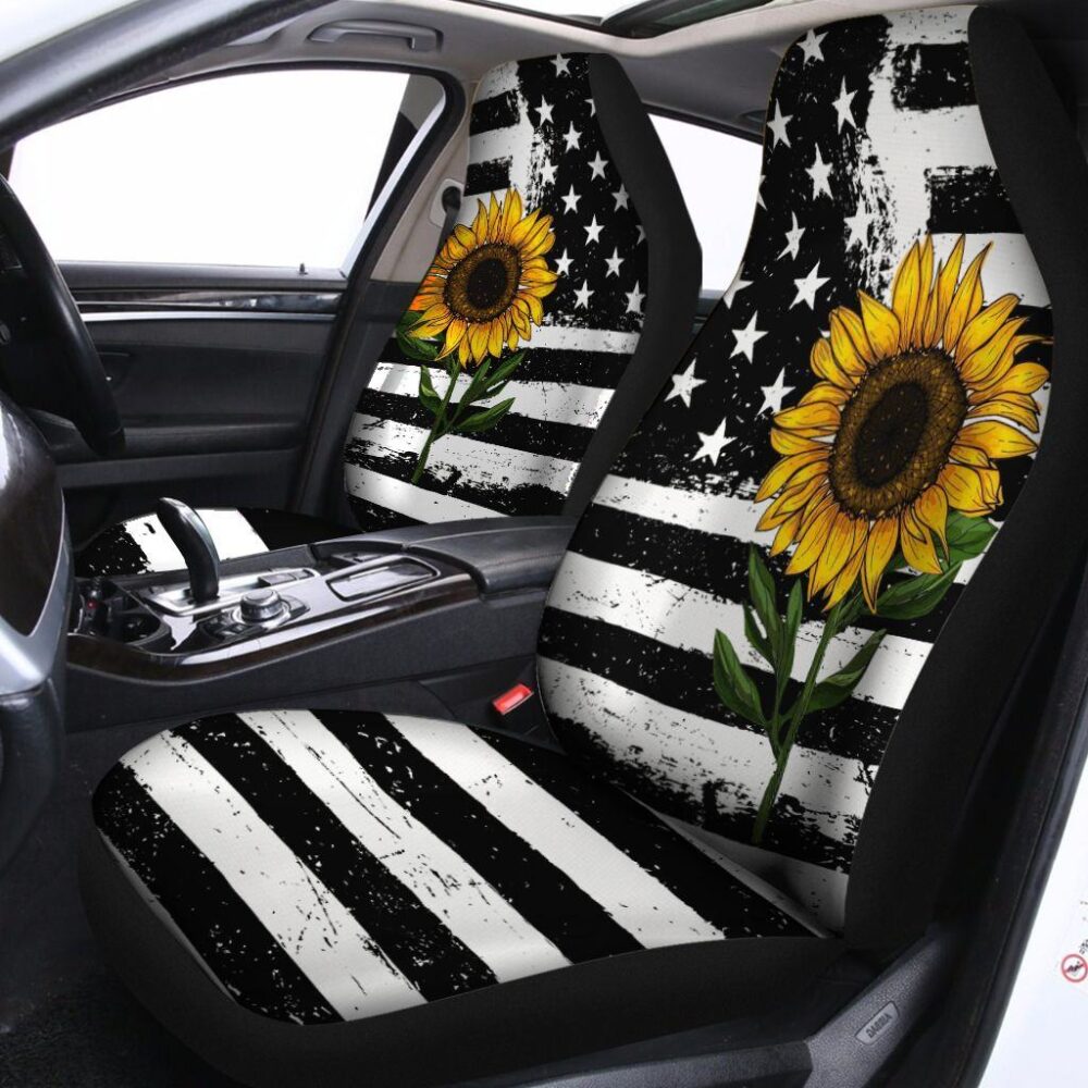 Vintage Sunflower American Flag Car Seat Covers