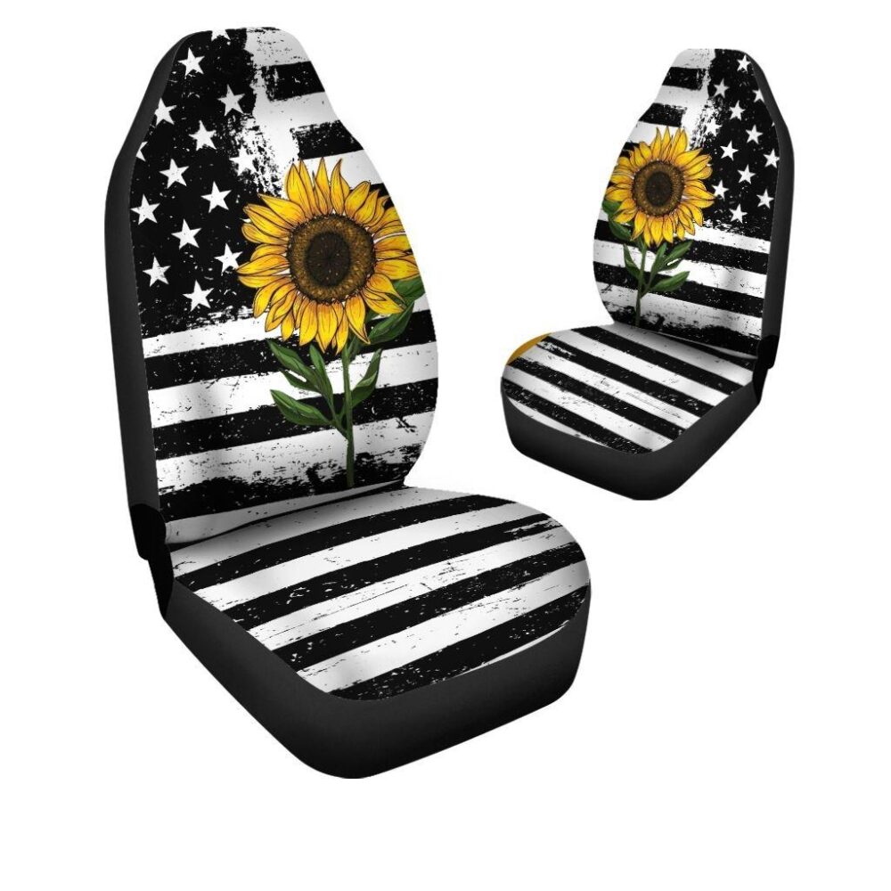 Vintage Sunflower American Flag Car Seat Covers