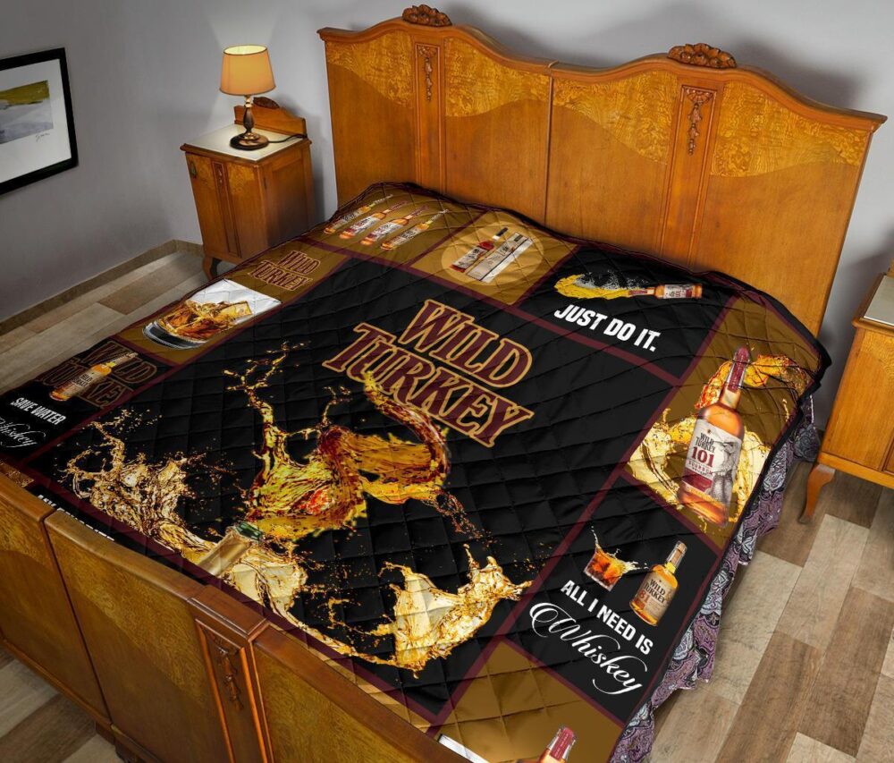 Wild Turkey Quilt Blanket All I Need Is Whisky Gift Idea