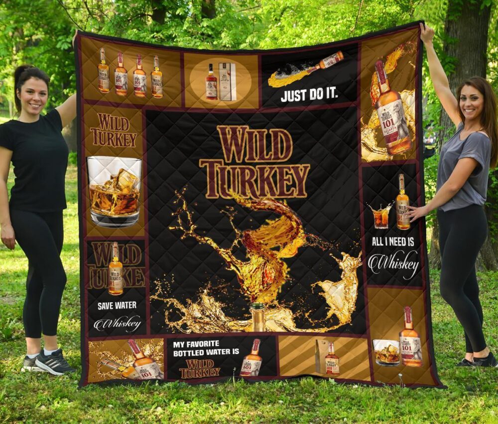 Wild Turkey Quilt Blanket All I Need Is Whisky Gift Idea