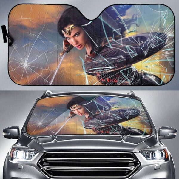 Wonder Woman Car Auto Sun Shade Broken Windshield Funny