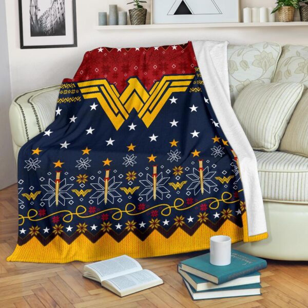wonder woman ugly christmas custom blanket home decor dggtk