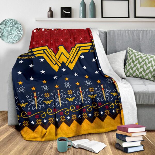 wonder woman ugly christmas custom blanket home decor nzmwi