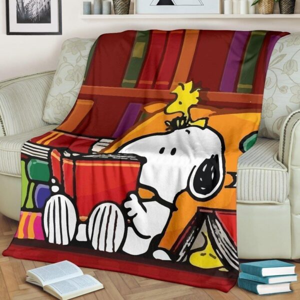 woodstock snoopy reading book fleece blanket bedding decor k1zve