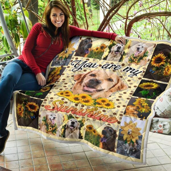 you are my sunshine sunflower golden retriever quilt blanket hwdbs