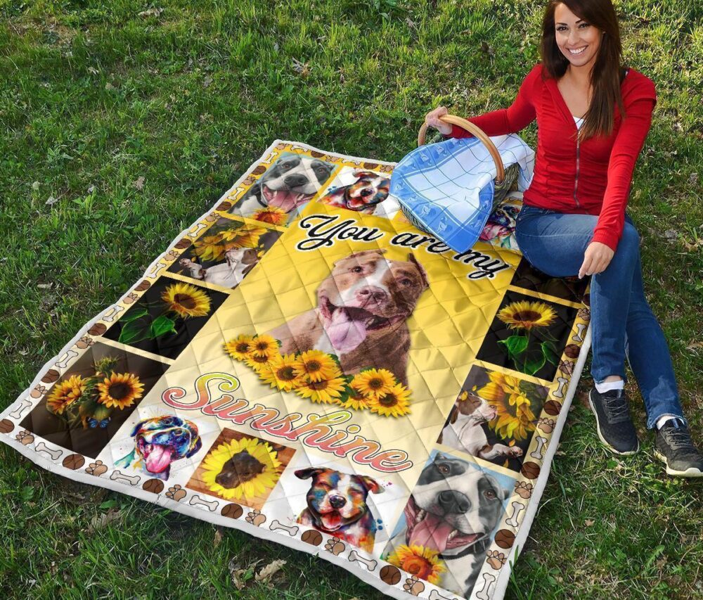 You Are My Sunshine Sunflower Pit Bull Quilt Blanket