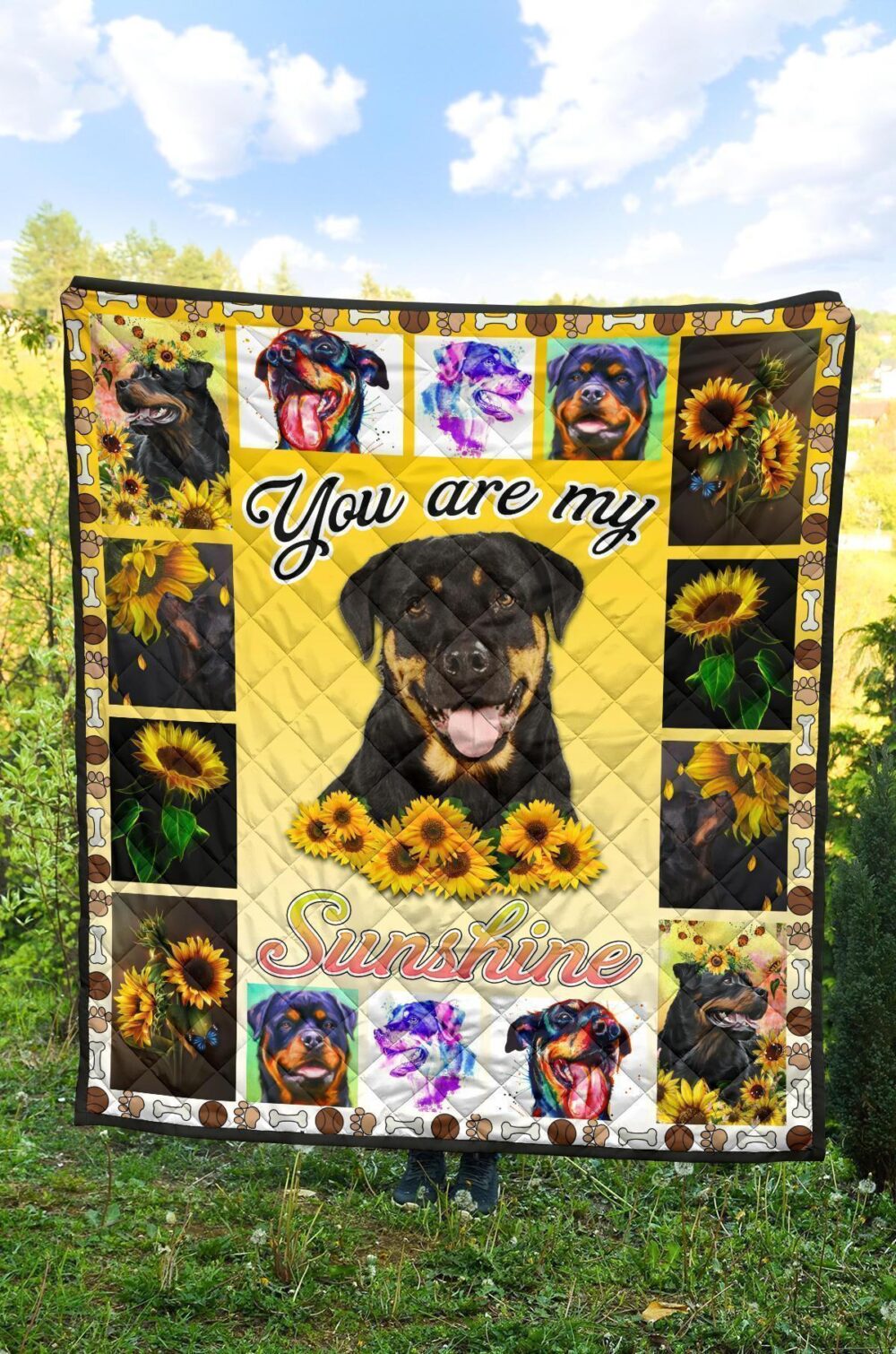 You Are My Sunshine Sunflower Rottweiler Quilt Blanket