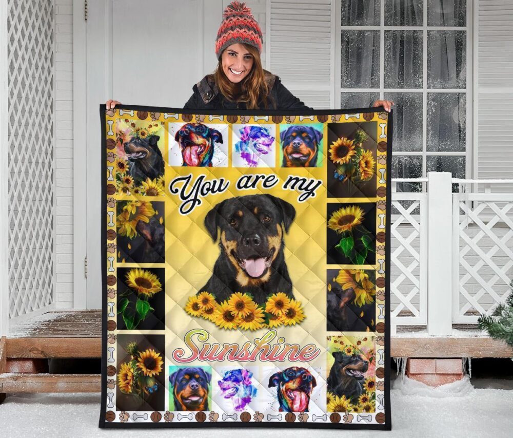 You Are My Sunshine Sunflower Rottweiler Quilt Blanket