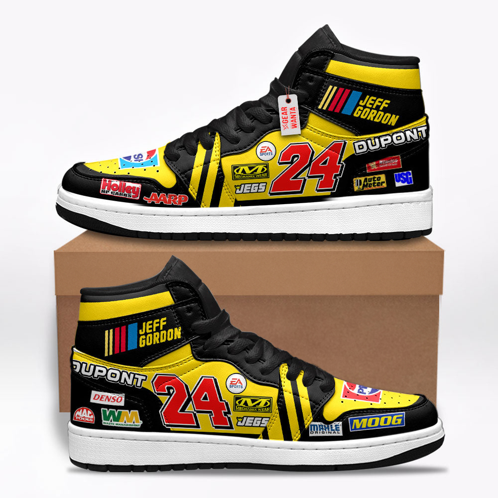 Jeff Gordon Shoes Custom #24 Retro Cars Race Sneakers Jeff Gordon Shoes Custom #24 Retro Cars Race Sneakers