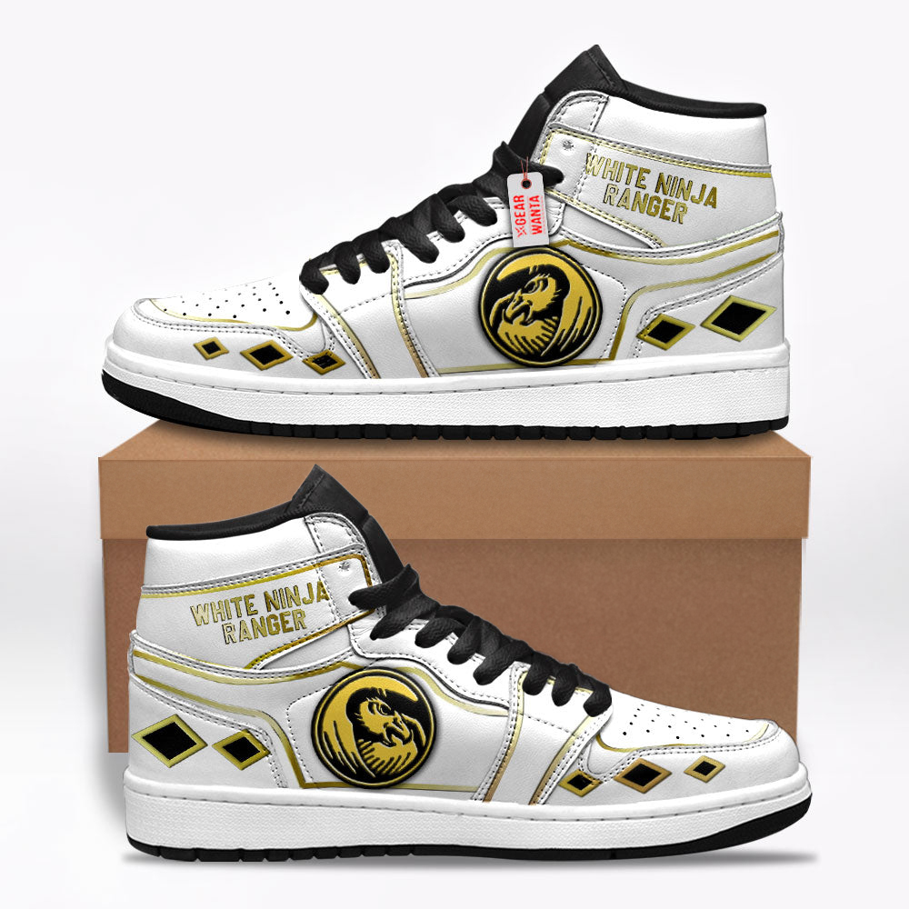Ninja White Ranger Mighty Morphin Shoes Custom Sneakers