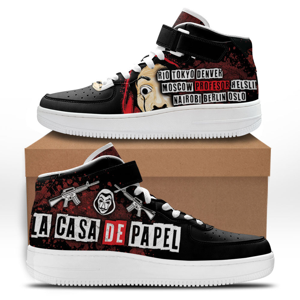 Money Heist Mid Shoes Custom Sneakers Fans Money Heist Mid Shoes Custom Sneakers Fans