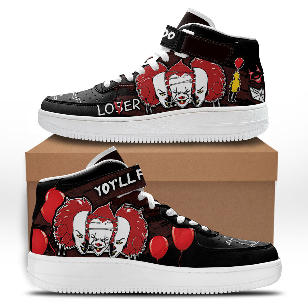 Pennywise IT Face Shoes Custom Mid Sneakers Horror Fans Pennywise IT Face Shoes Custom Mid Sneakers Horror Fans