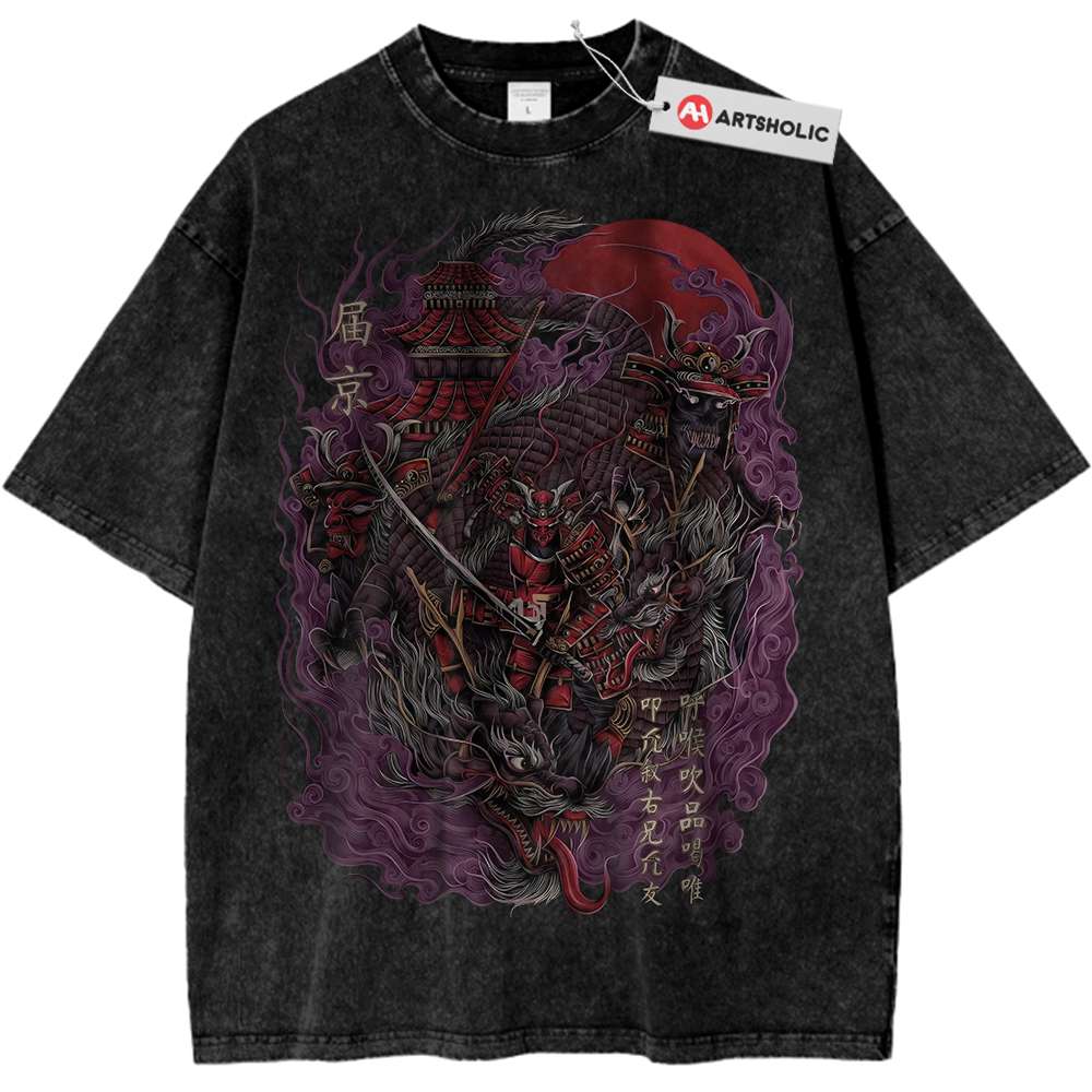 Samurai x Dragon Shirt, Mythology Shirt, Vintage Tee